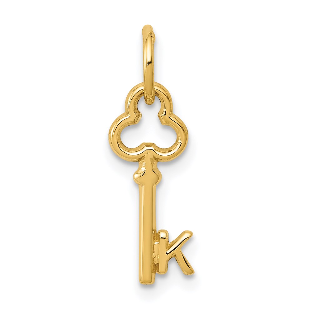 14k Yellow Gold, Hannah Collection, Mini Initial K Shamrock Key Charm
