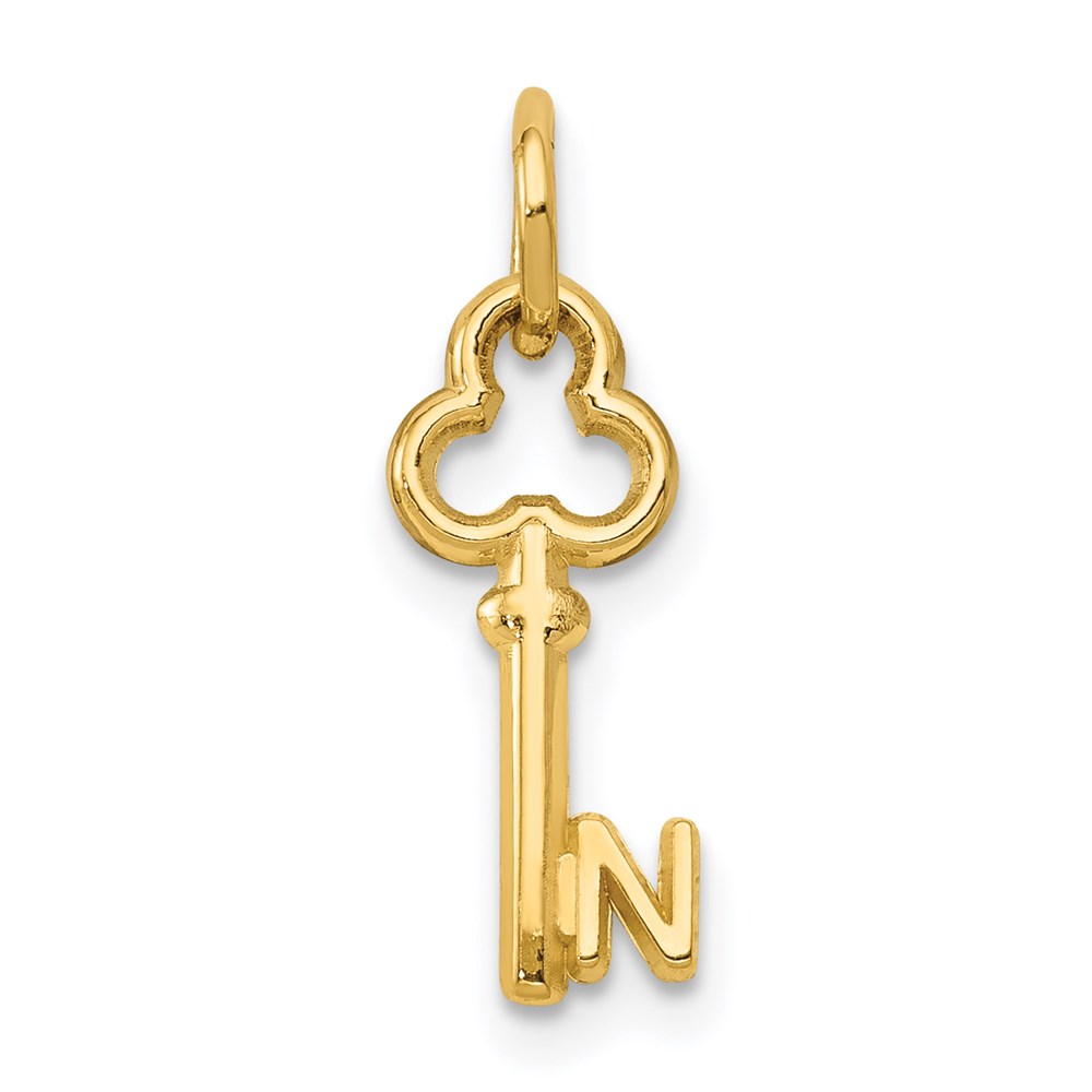 14k Yellow Gold, Hannah Collection, Mini Initial N Shamrock Key Charm