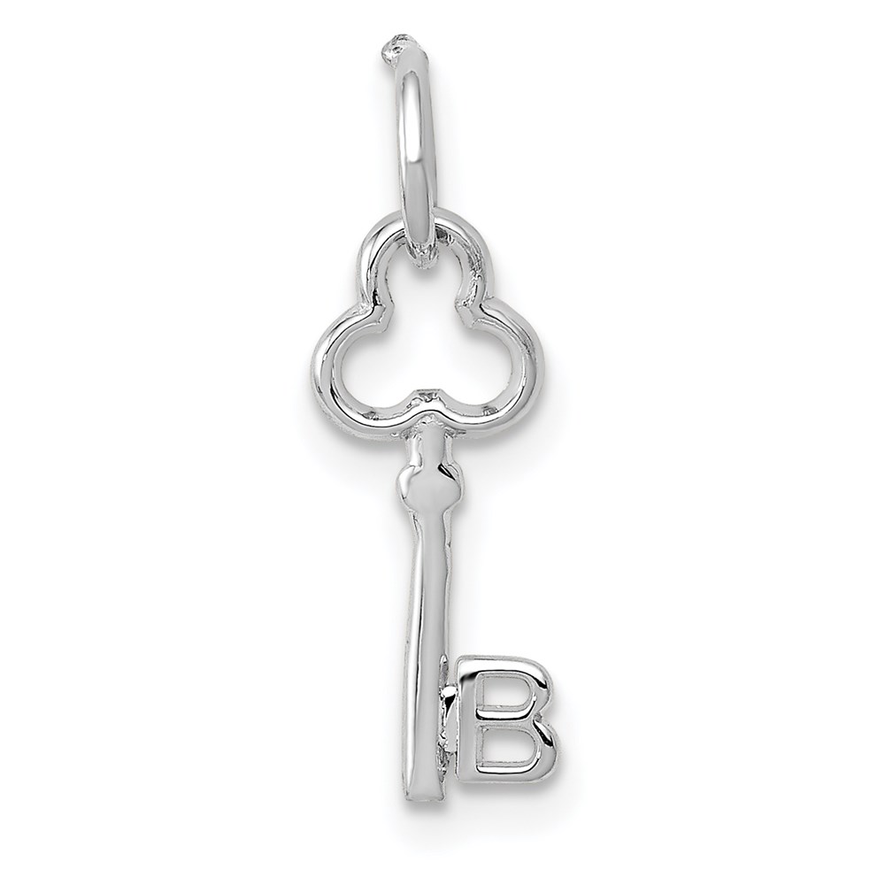 14k White Gold, Hannah Collection, Mini Initial B Shamrock Key Charm