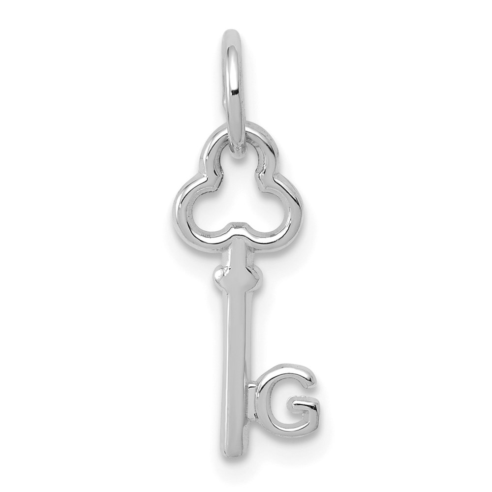 14k White Gold, Hannah Collection, Mini Initial G Shamrock Key Charm