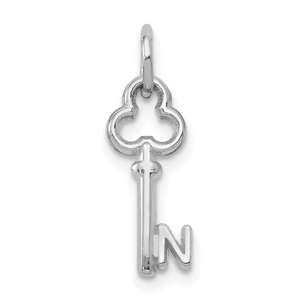 14k White Gold, Hannah Collection, Mini Initial N Shamrock Key Charm