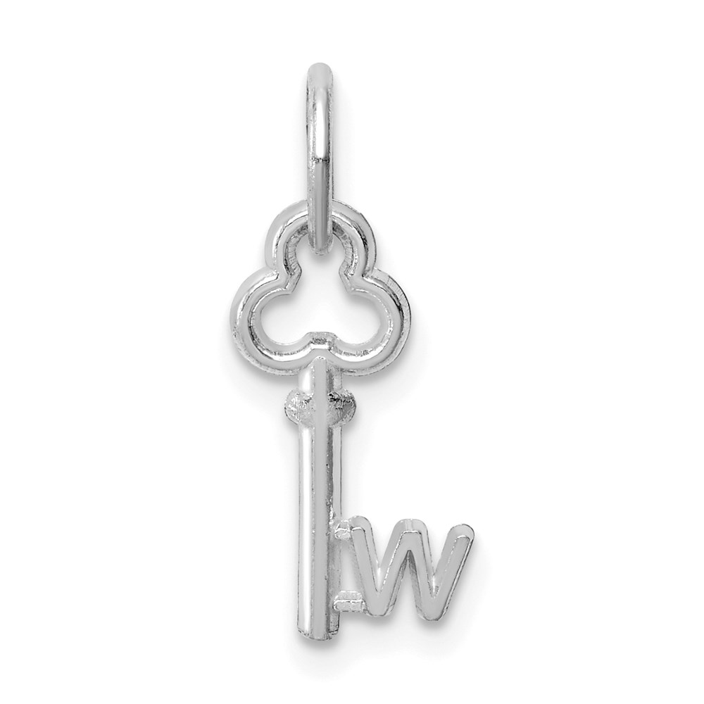 14k White Gold, Hannah Collection, Mini Initial W Shamrock Key Charm