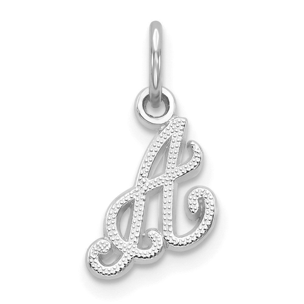 14k White Gold, Sadie Collection, Mini Satin Script Initial A Charm