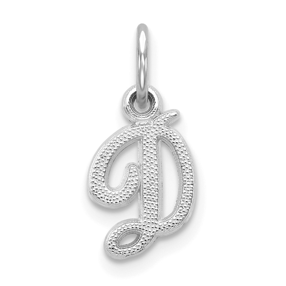 14k White Gold, Sadie Collection, Mini Satin Script Initial D Charm