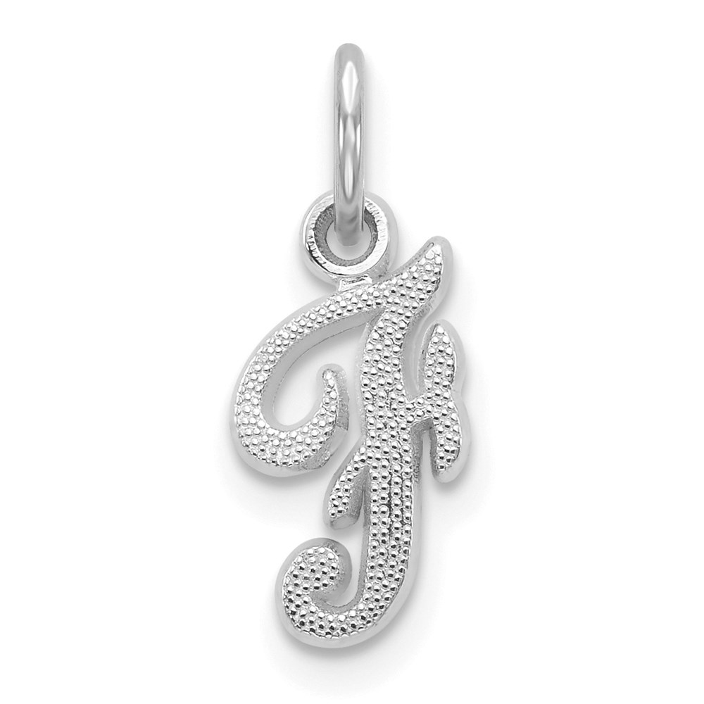 14k White Gold, Sadie Collection, Mini Satin Script Initial F Charm