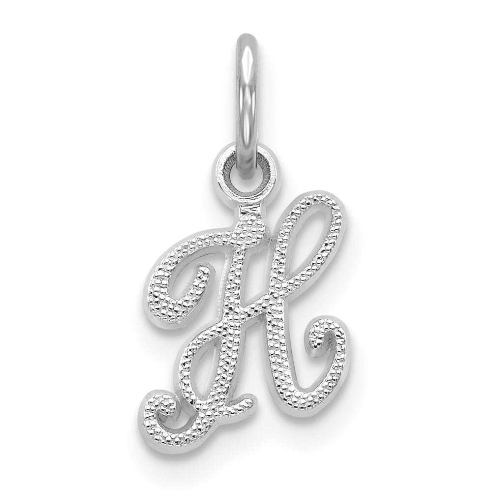 14k White Gold, Sadie Collection, Mini Satin Script Initial H Charm