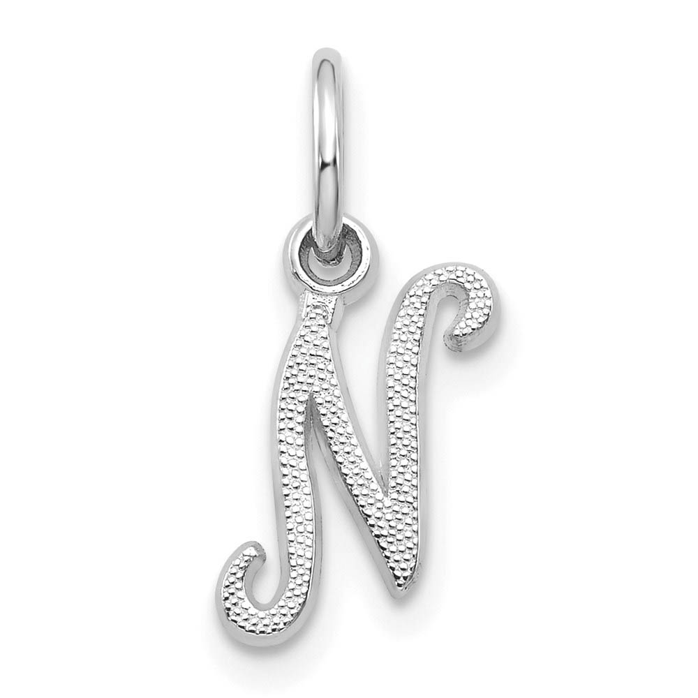 14k White Gold, Sadie Collection, Mini Satin Script Initial N Charm