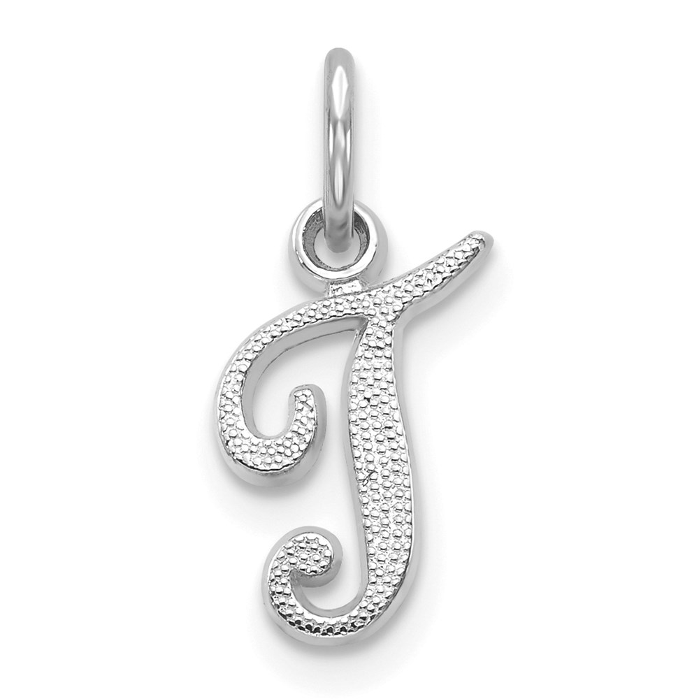 14k White Gold, Sadie Collection, Mini Satin Script Initial T Charm
