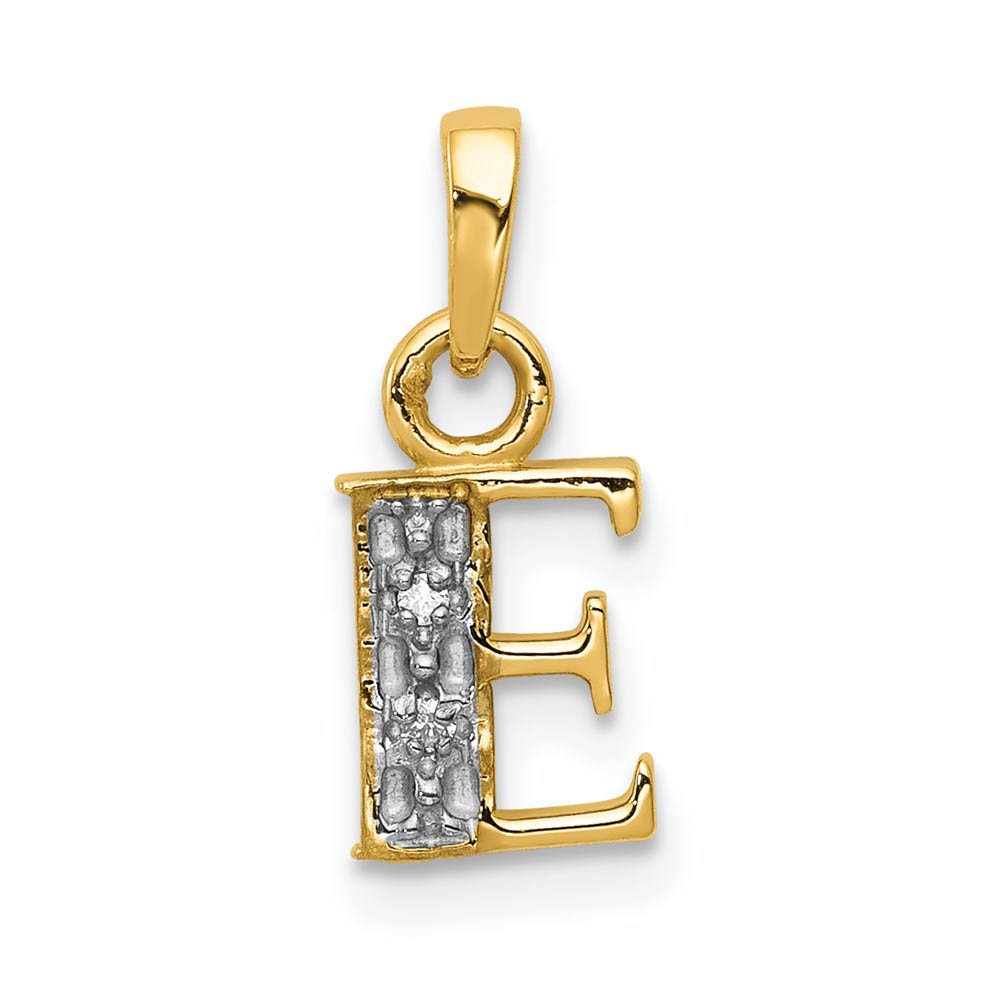 The Chloe Mini Diamond Accent initial E Pendant in 14k Yellow Gold