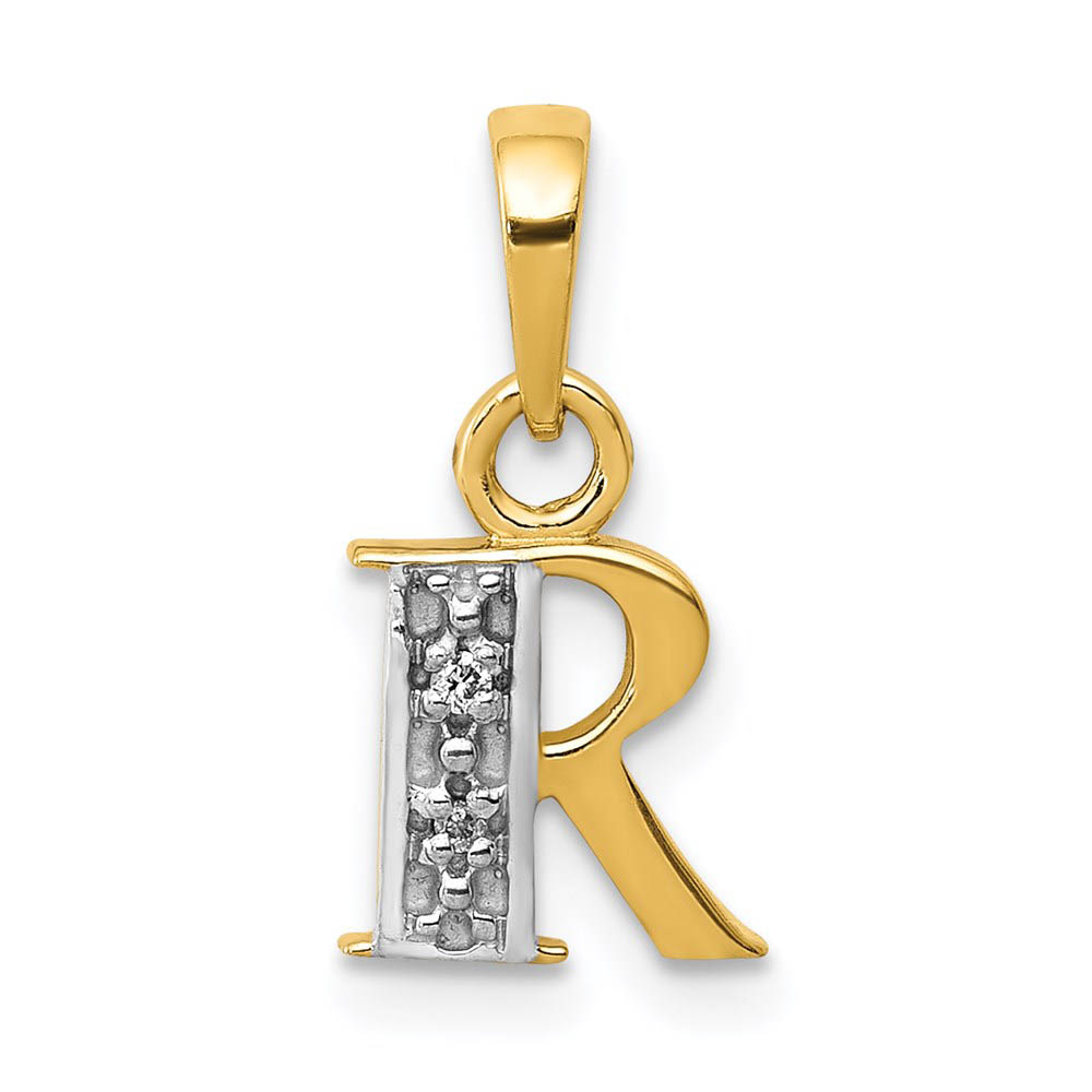 The Chloe Mini Diamond Accent initial R Pendant in 14k Yellow Gold