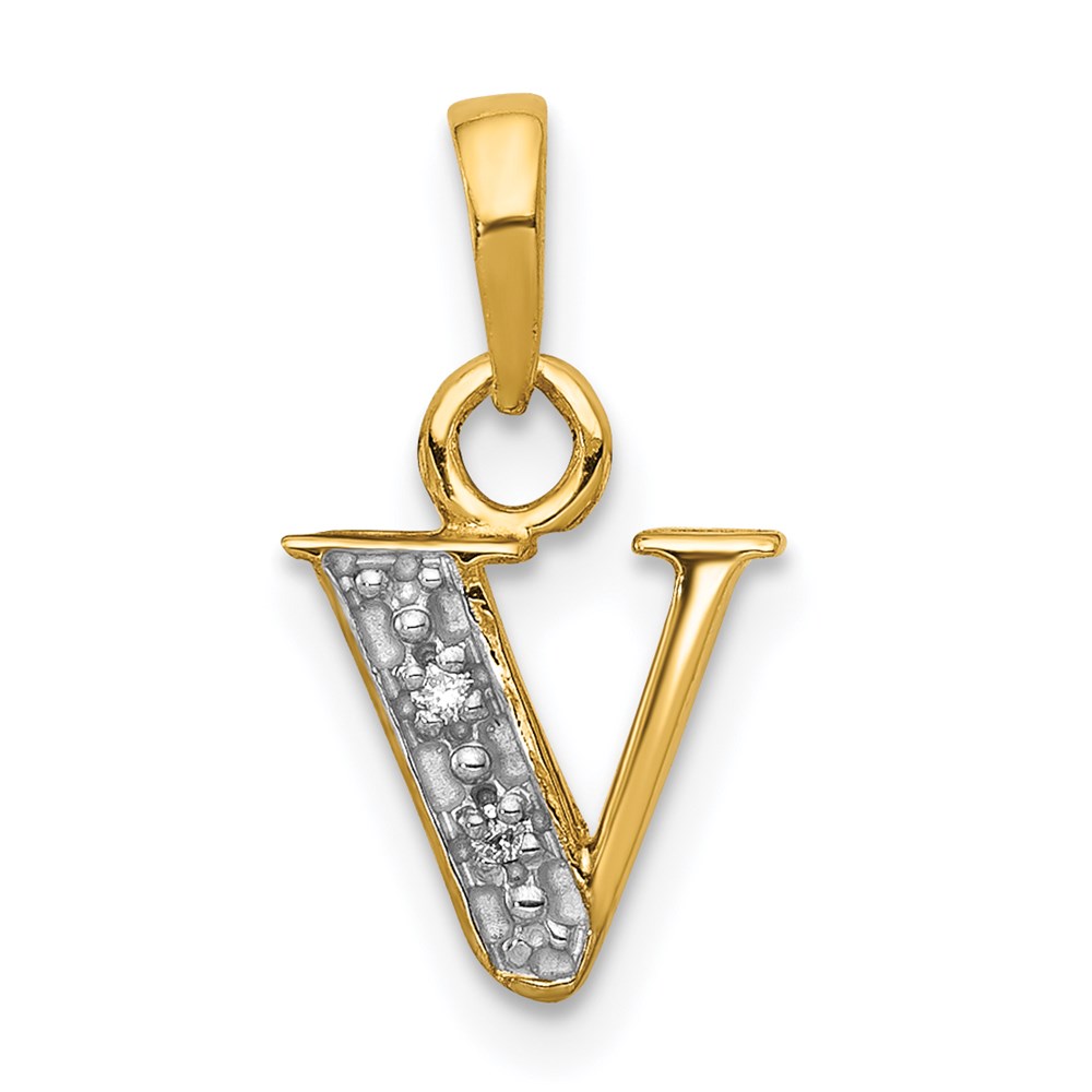The Chloe Mini Diamond Accent initial V Pendant in 14k Yellow Gold