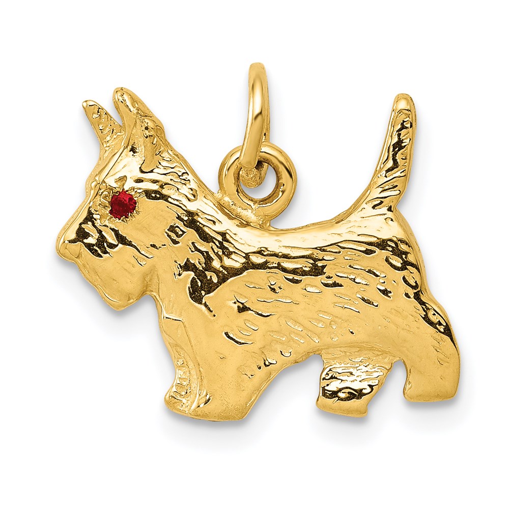 14k Yellow Gold and Ruby 3D Scottie Charm or Pendant