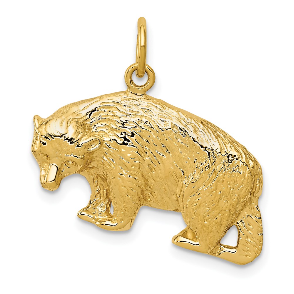 14k Yellow Gold 25mm Polished Textured Bear Pendant