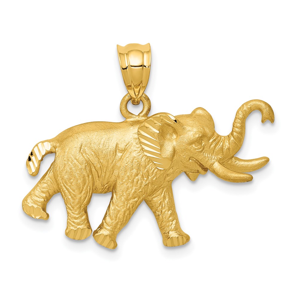 14k Yellow Gold Satin Elephant with Tusks Pendant