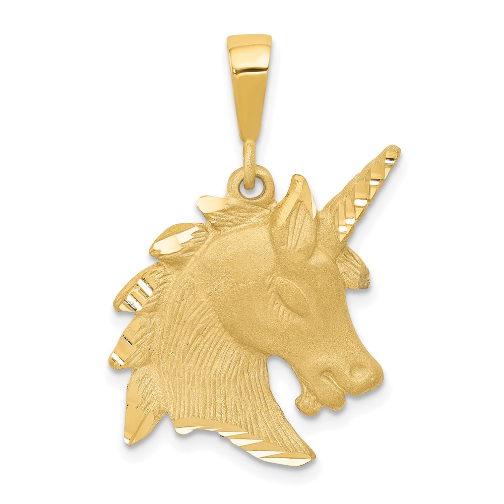 14k Yellow Gold Satin Unicorn Head Pendant