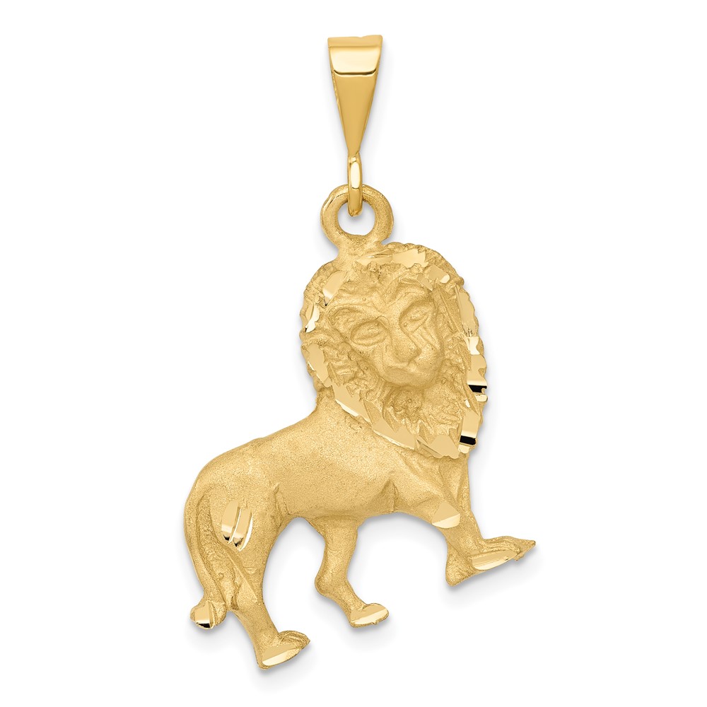 14k Yellow Gold Polished Diamond Cut Lion Pendant