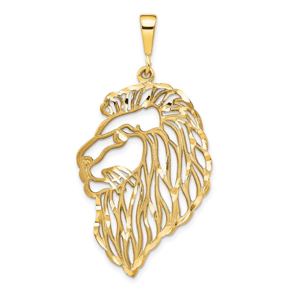 14k Yellow Gold Diamond Cut Filigree Lion's Head Pendant