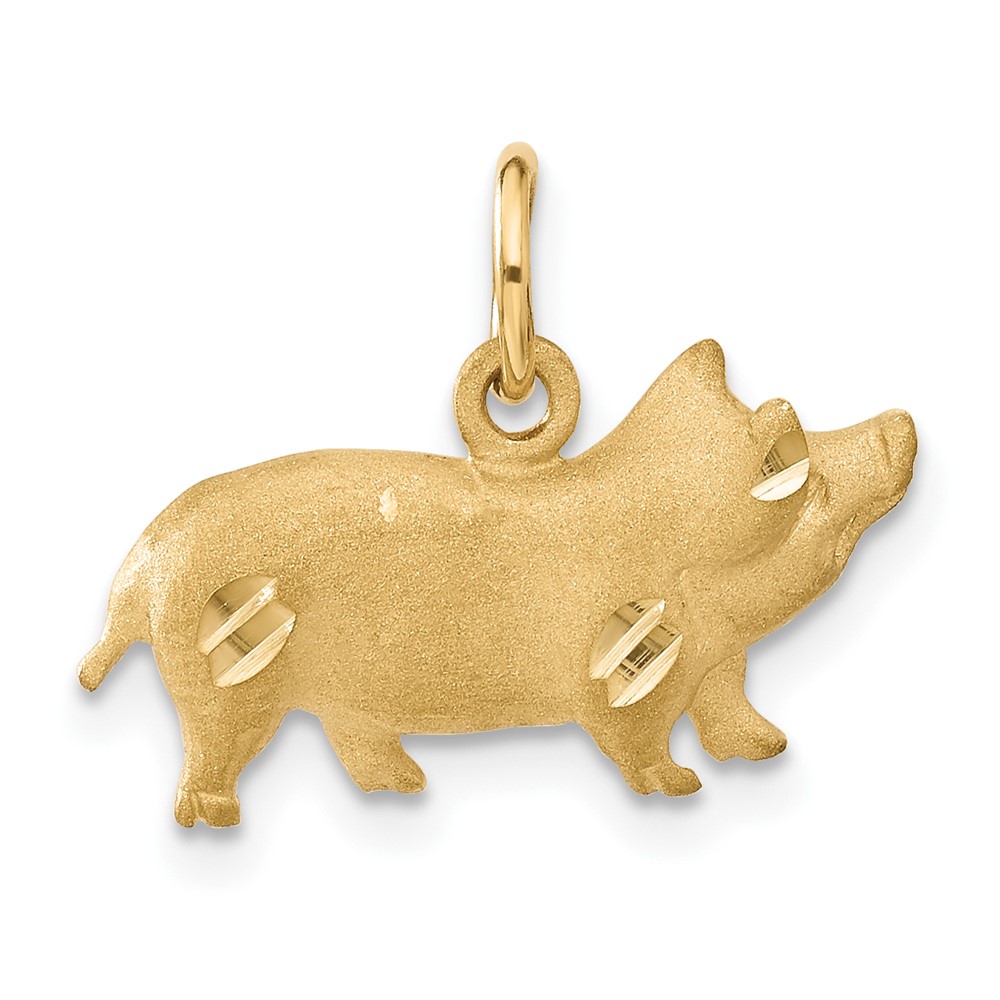 14k Yellow Gold 2D Satin and Diamond Cut Pig Charm or Pendant