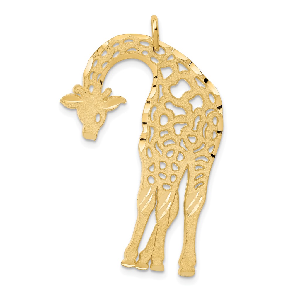 14k Yellow Gold Satin and Diamond Cut Giraffe Pendant