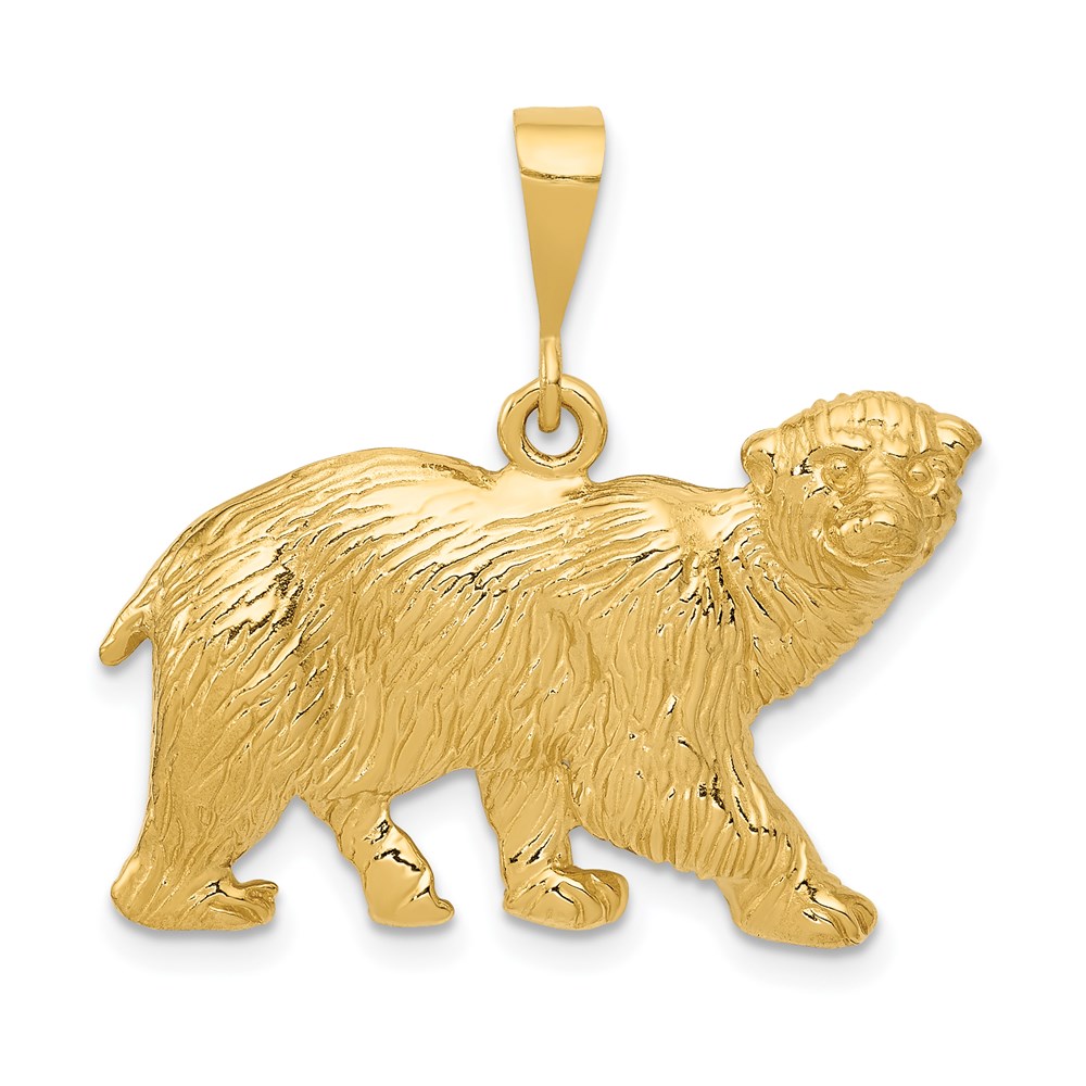 14k Yellow Gold Polished Textured Polar Bear Pendant