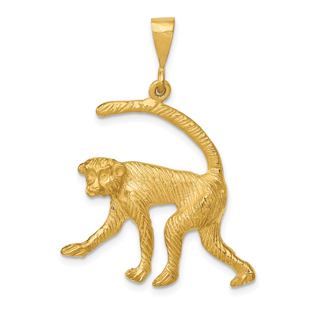 14k Yellow Gold Polished and Textured Monkey Pendant