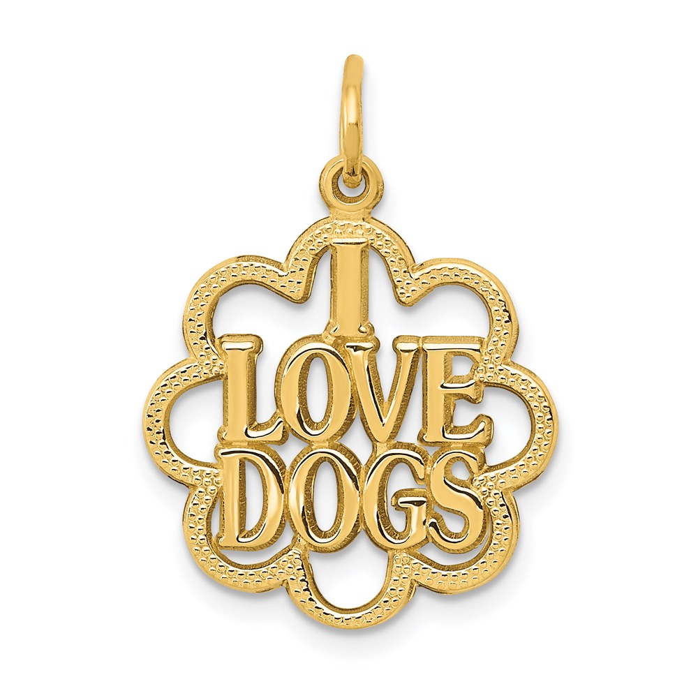 14k Yellow Gold I Love Dogs Scalloped Edge Pendant