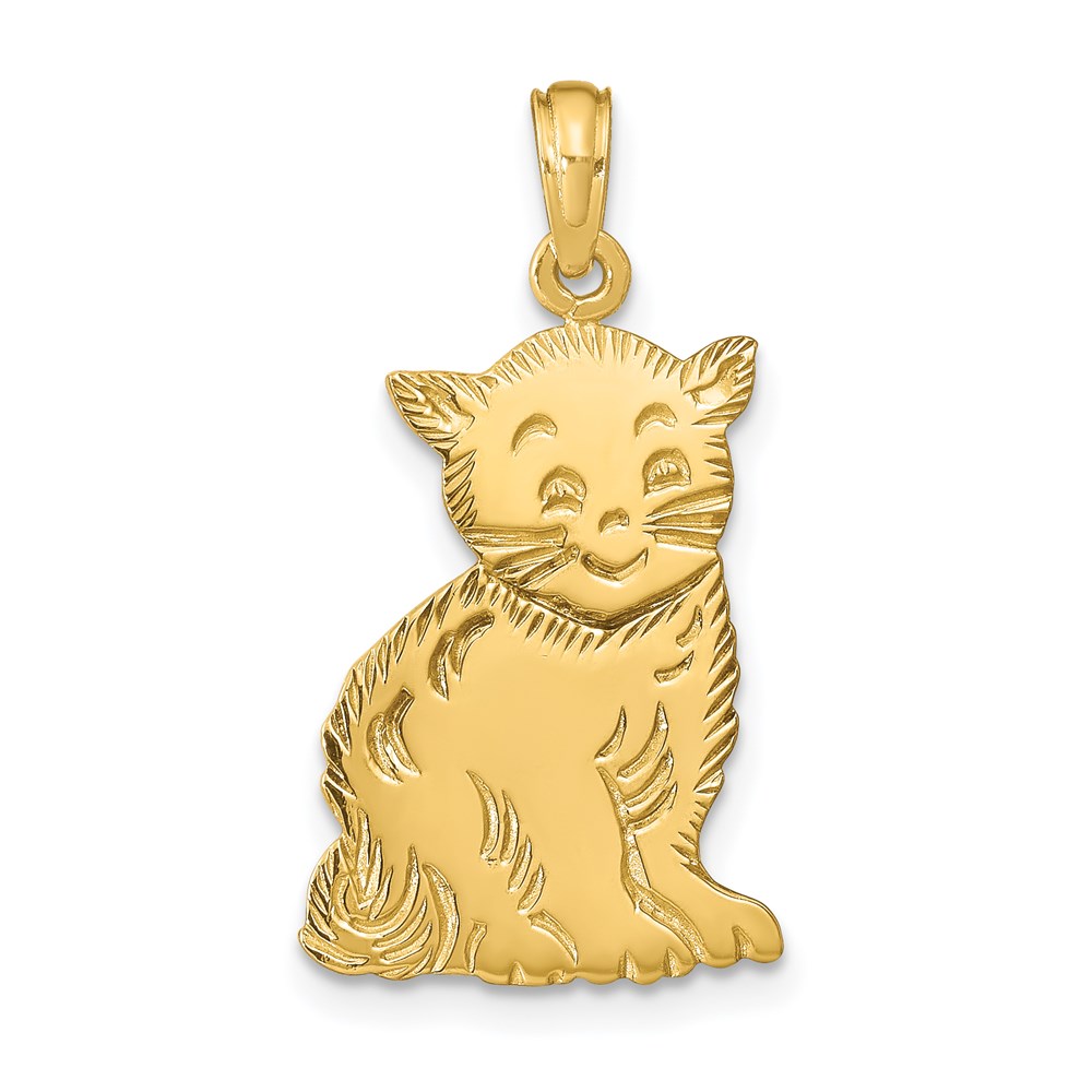 14k Yellow Gold Flat Polished Kitten Pendant
