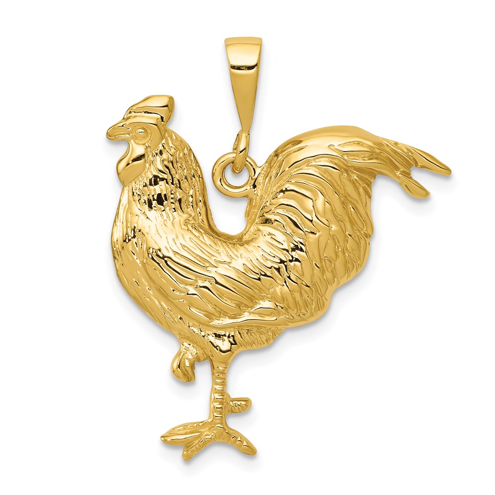 14k Yellow Gold 2D Rooster Pendant, 25mm