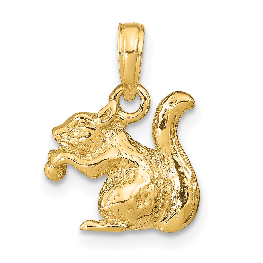 14k Yellow Gold 3D Squirrel with Nut Pendant