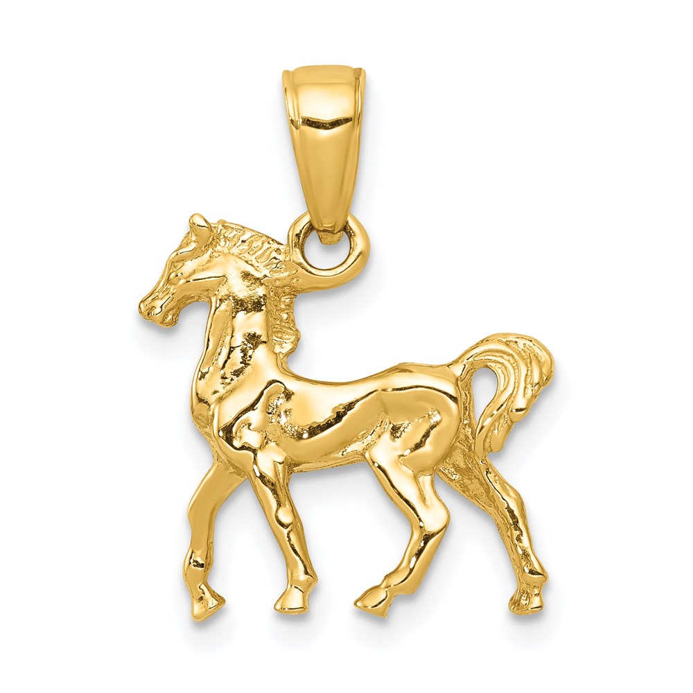14k Yellow Gold 3D Walking Horse Pendant