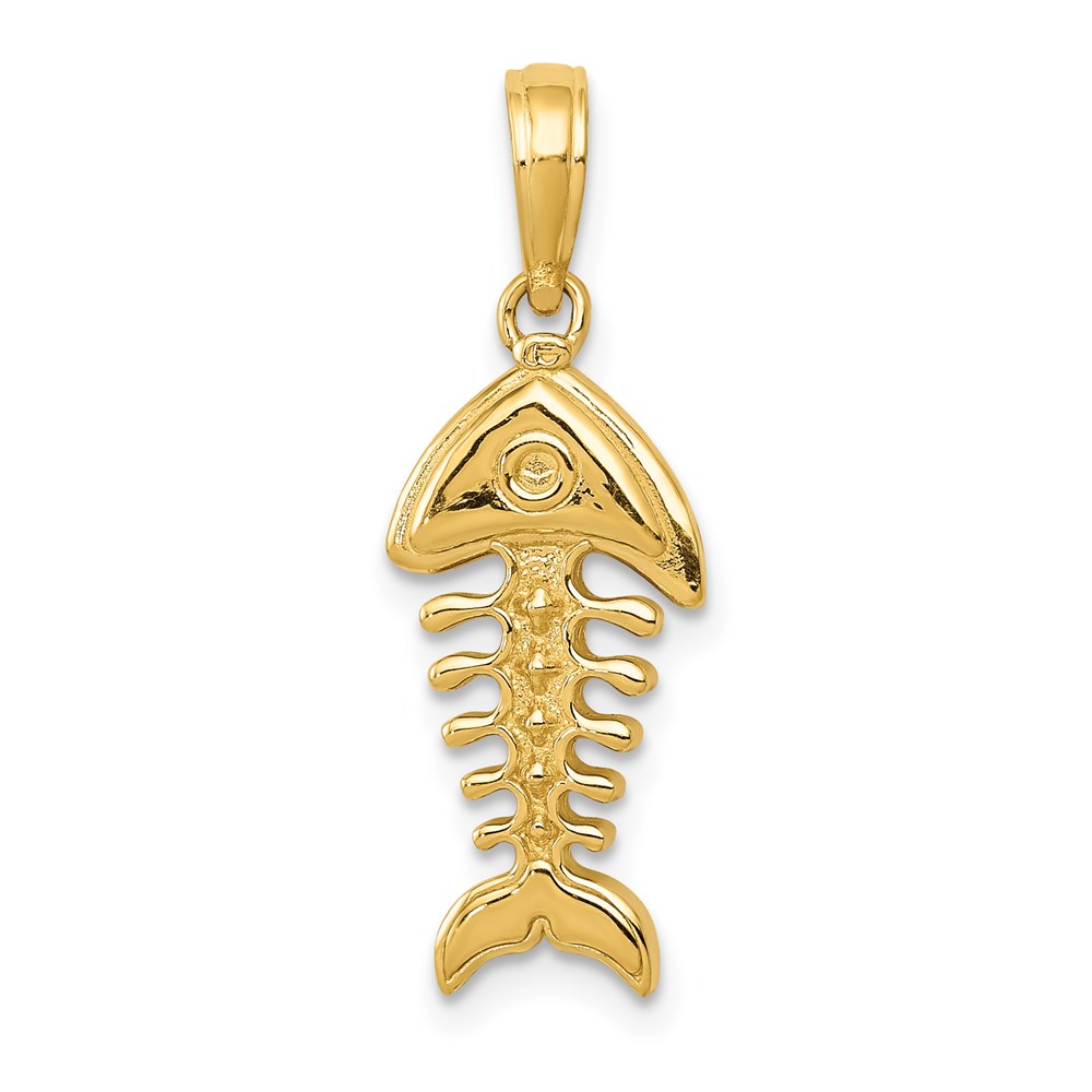 14k Yellow Gold 3D Polished Fishbone Pendant