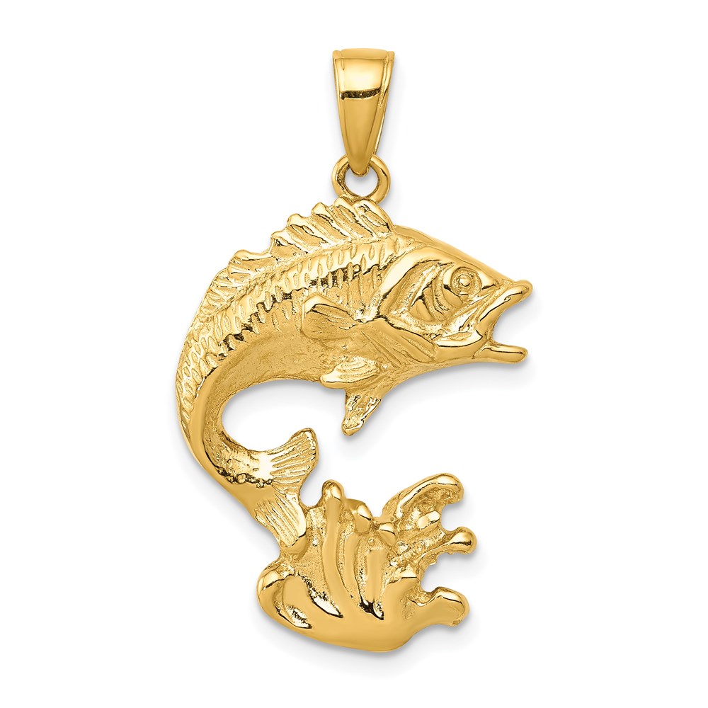 14k Yellow Gold Jumping Bass Pendant