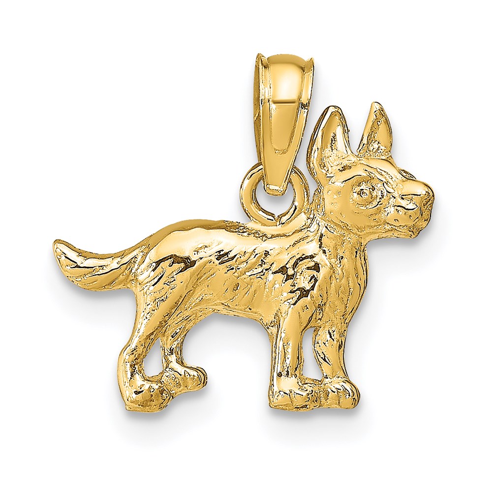 14k Yellow Gold 2D Textured Terrier Pendant