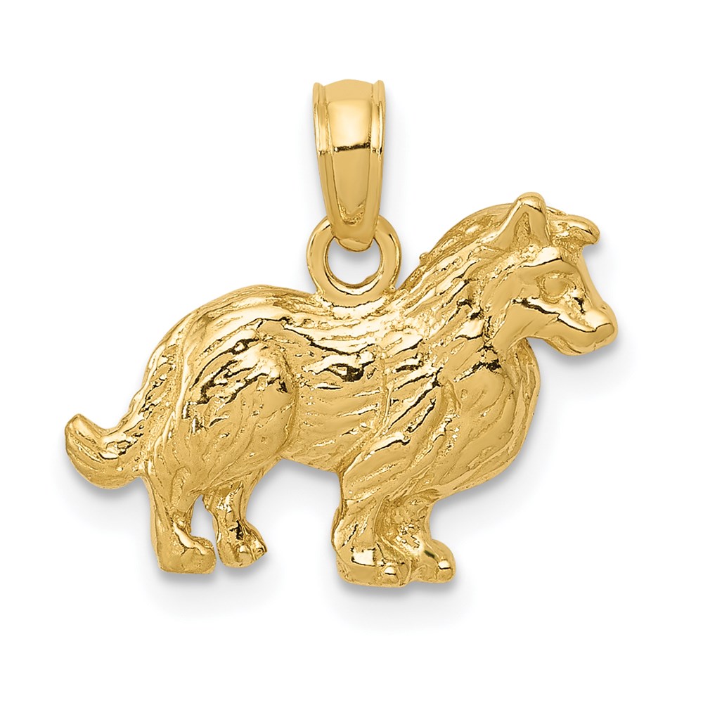 14k Yellow Gold Textured Collie Pendant