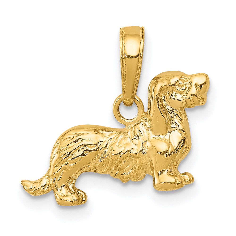 14k Yellow Gold Long Haired Dachshund Pendant