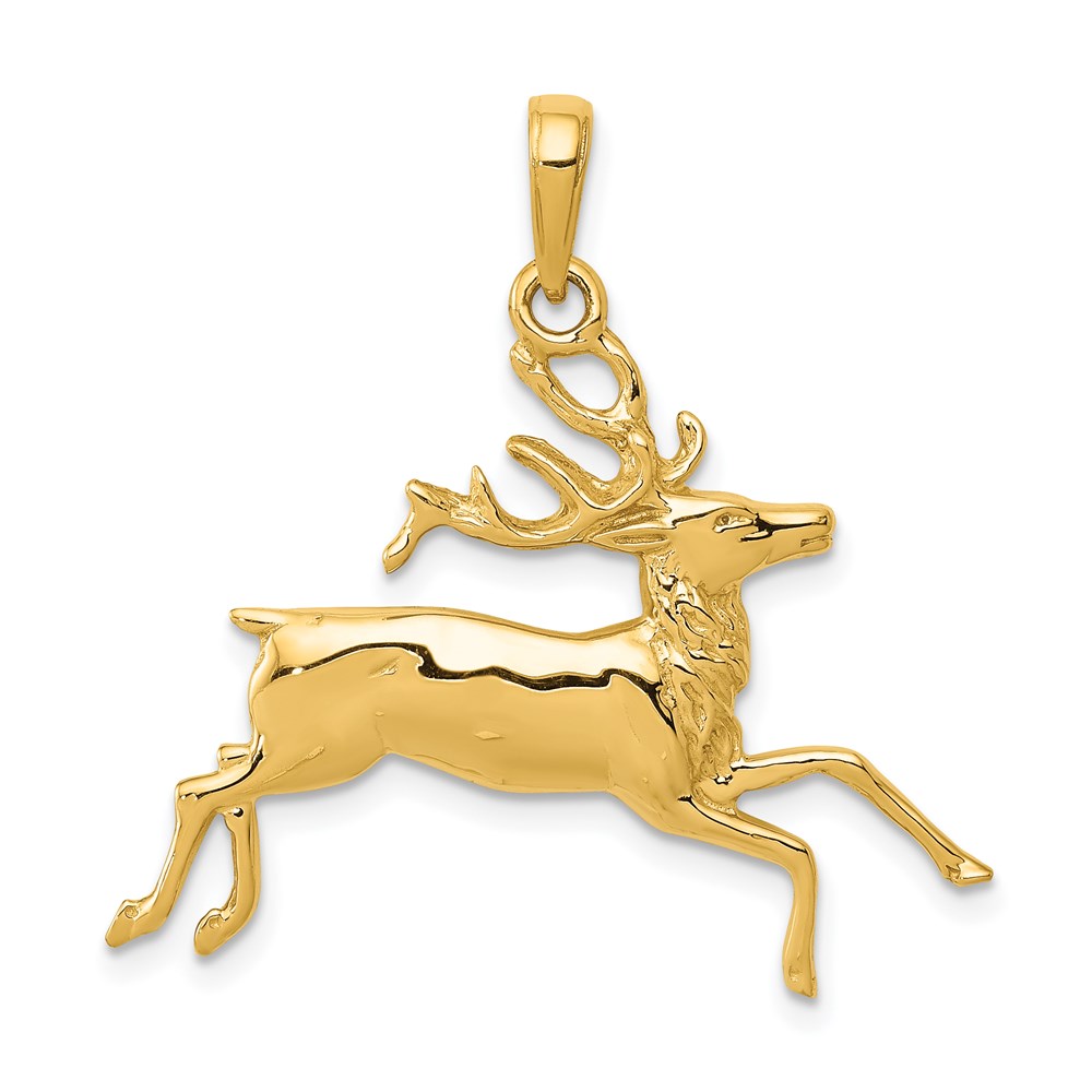 14k Yellow Gold Running Deer Buck Pendant