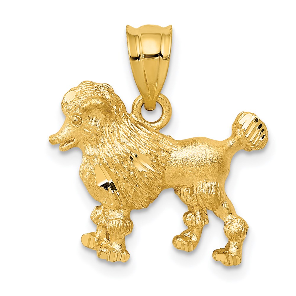14k Yellow Gold Satin and Diamond Cut Poodle Charm or Pendant