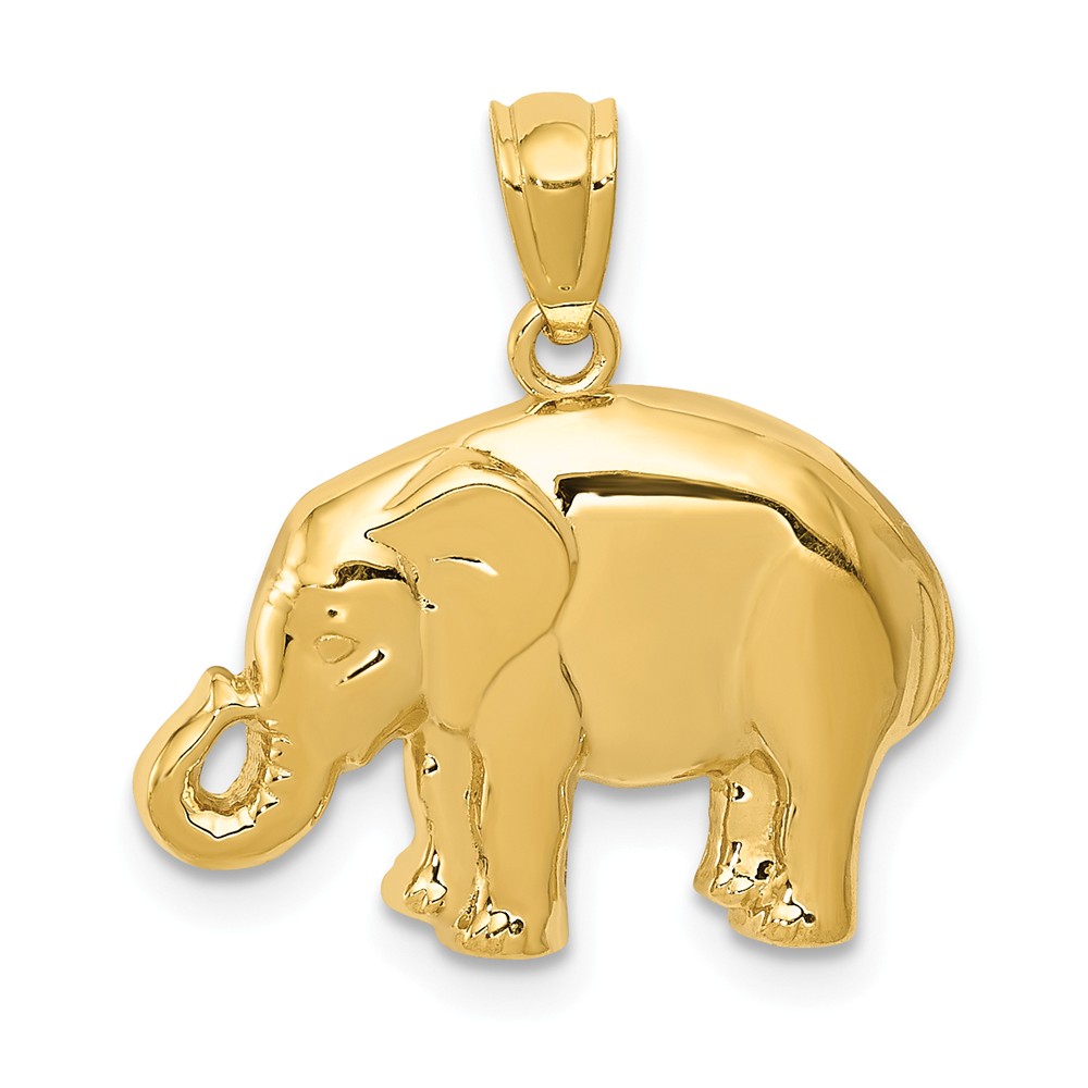 14k Yellow Gold Polished 2D Elephant Pendant, 18mm
