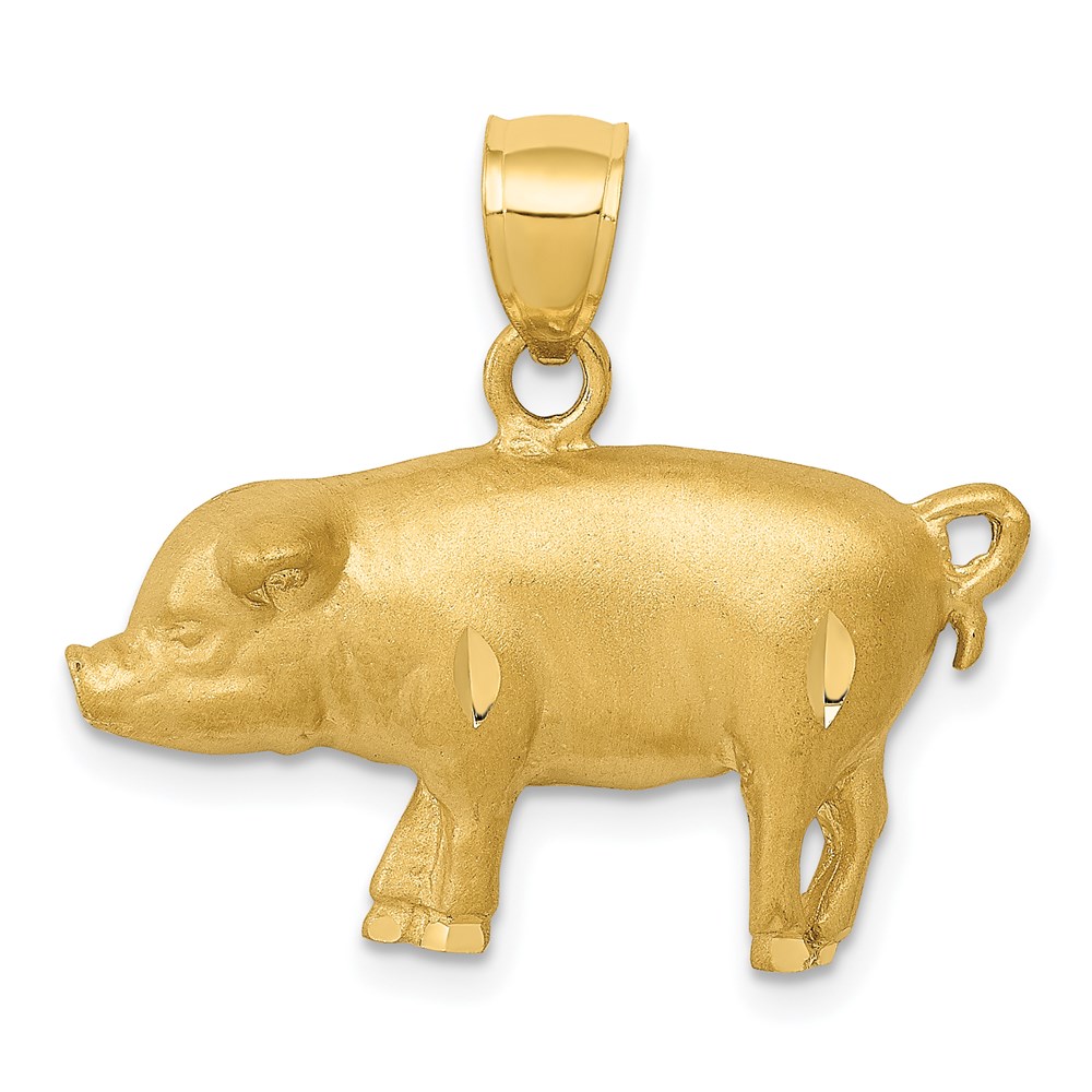 14k Yellow Gold 2D Satin & Diamond Cut Pig Pendant