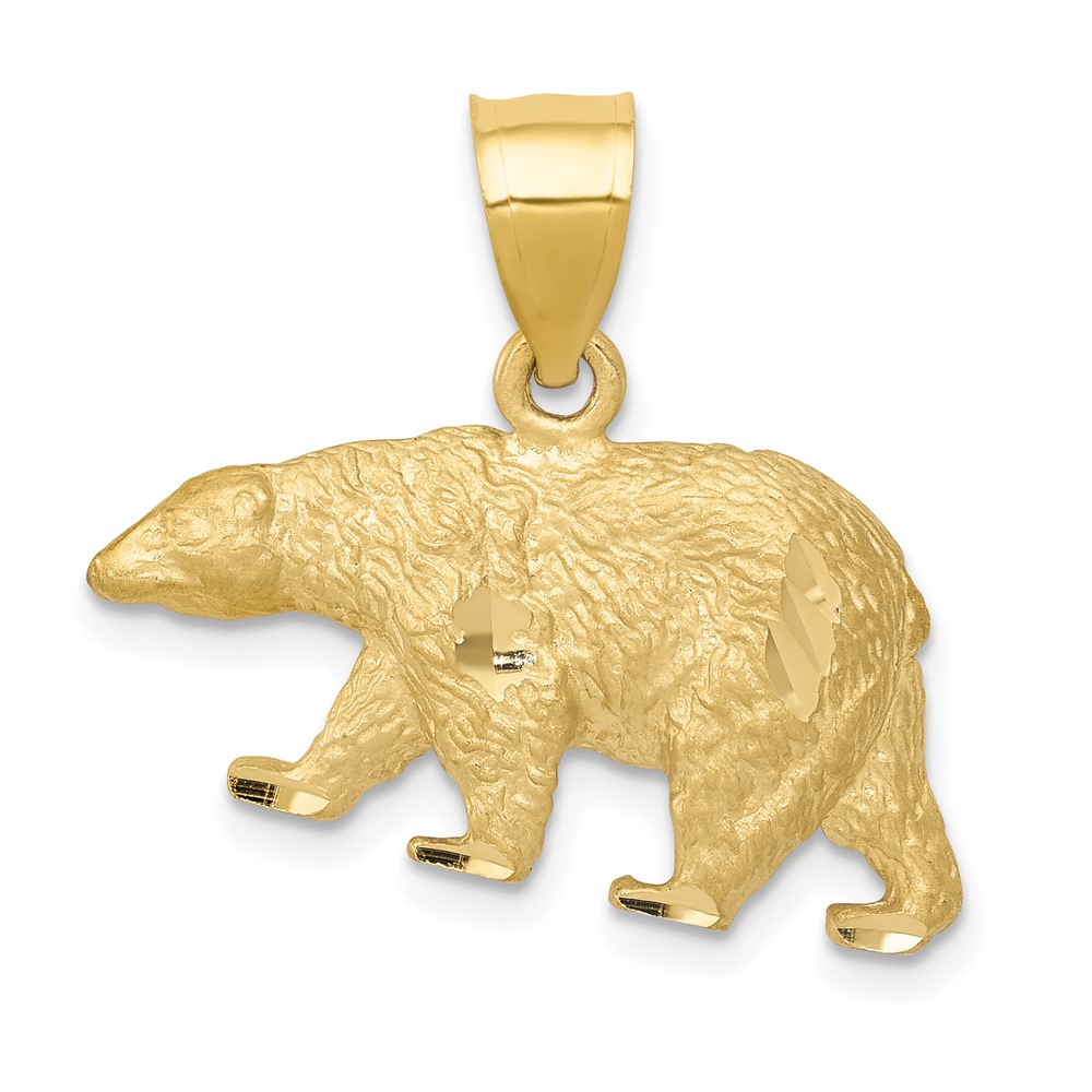 14k Yellow Gold Satin and Diamond Cut Bear Pendant, 24mm