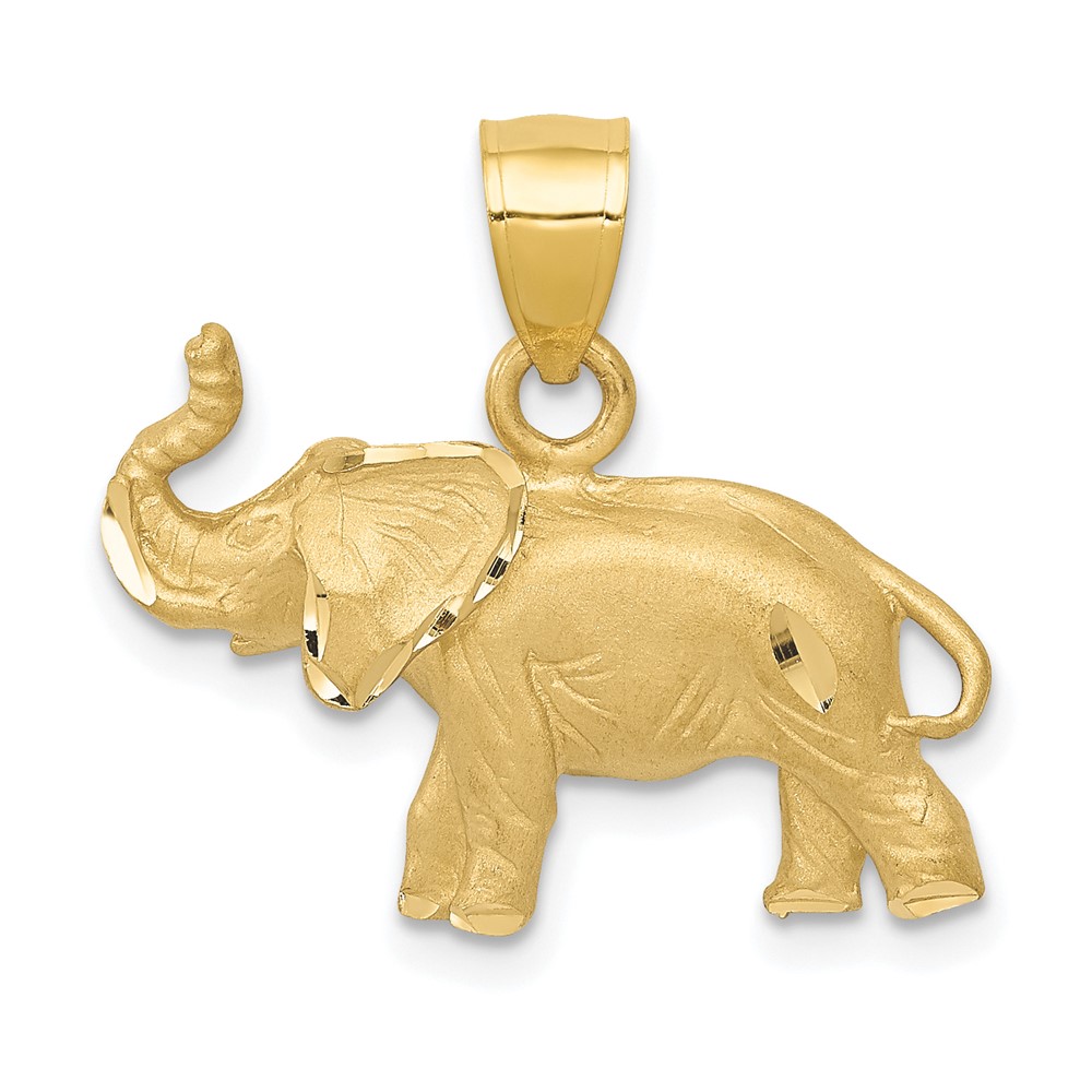 14k Yellow Gold Diamond Cut Trumpeting Elephant Pendant