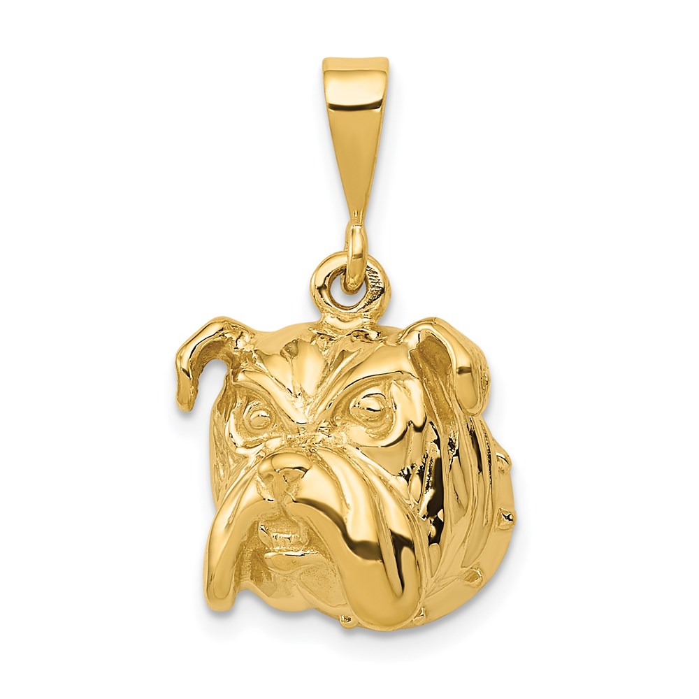 14k Yellow Gold Bulldog Head Pendant, 15mm