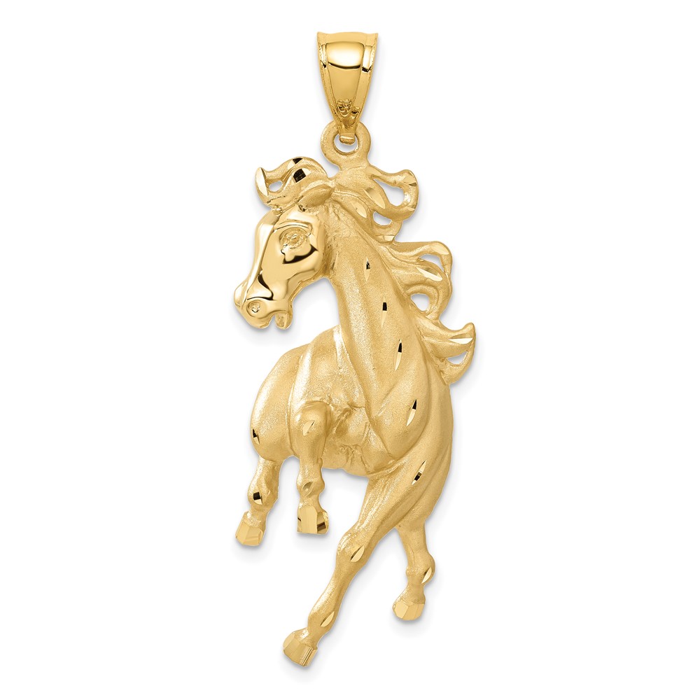 14k Yellow Gold Polished and Satin Galloping Horse Pendant
