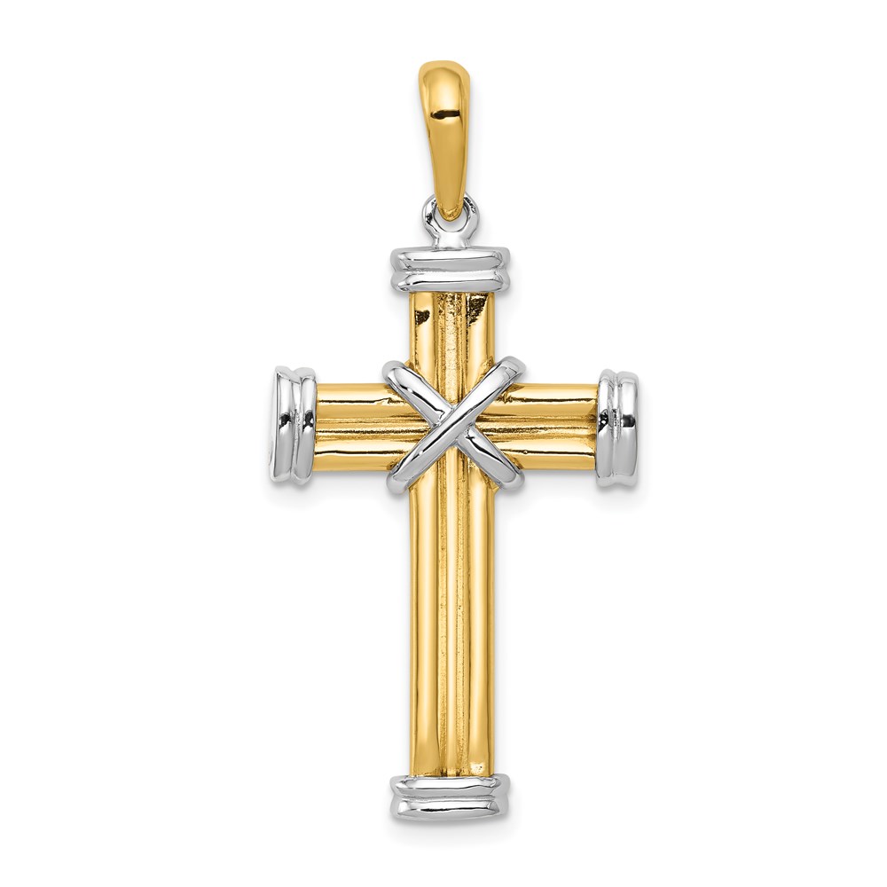 14k Yellow and White Gold, Two Tone Rope Cross Pendant