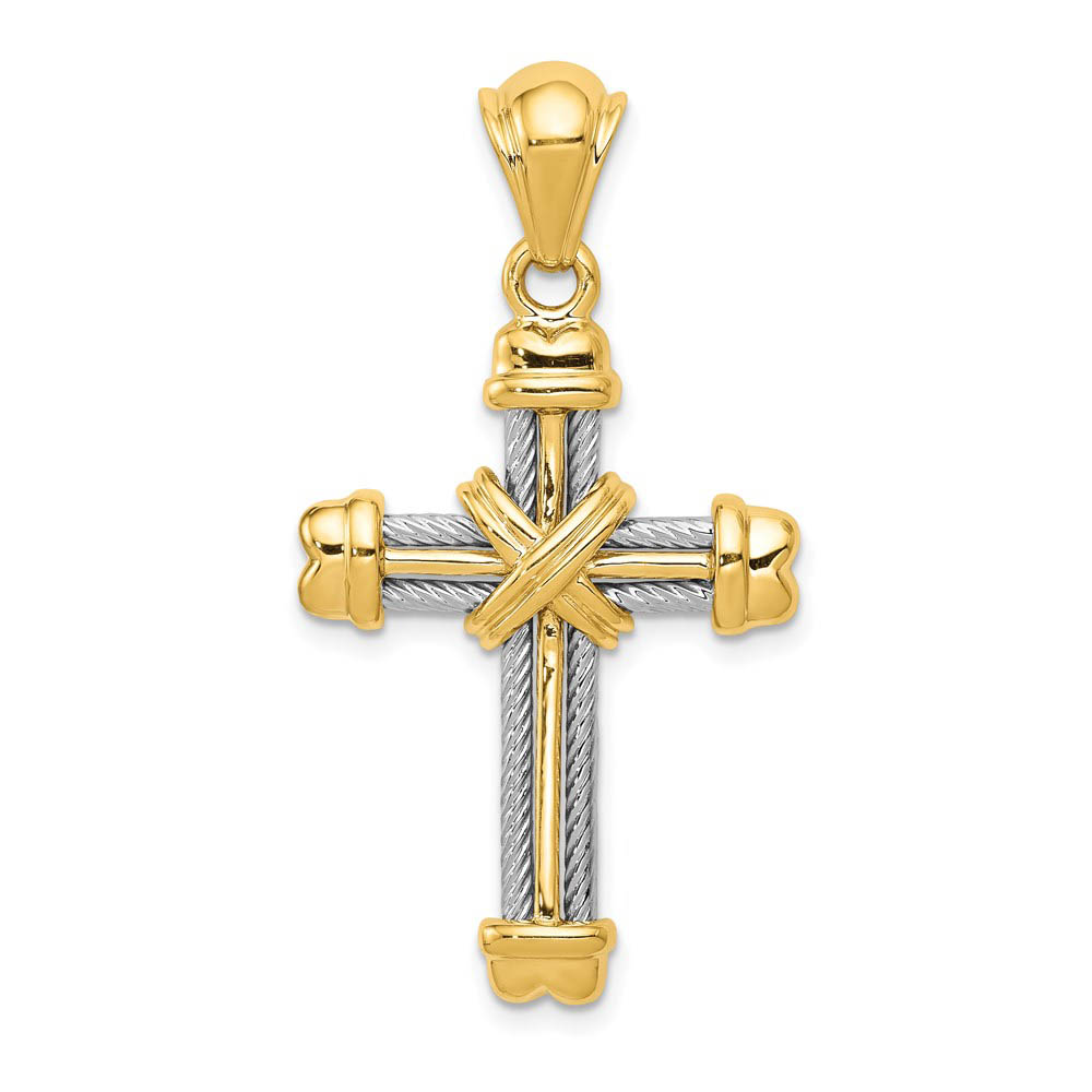 14k Two Tone Gold Rope Cross Pendant