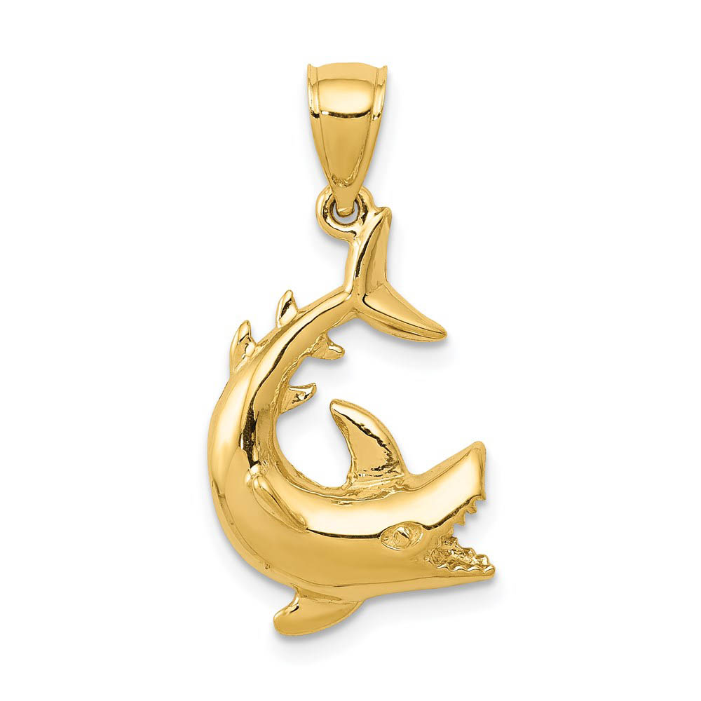 14k Yellow Gold Thrashing Shark Pendant