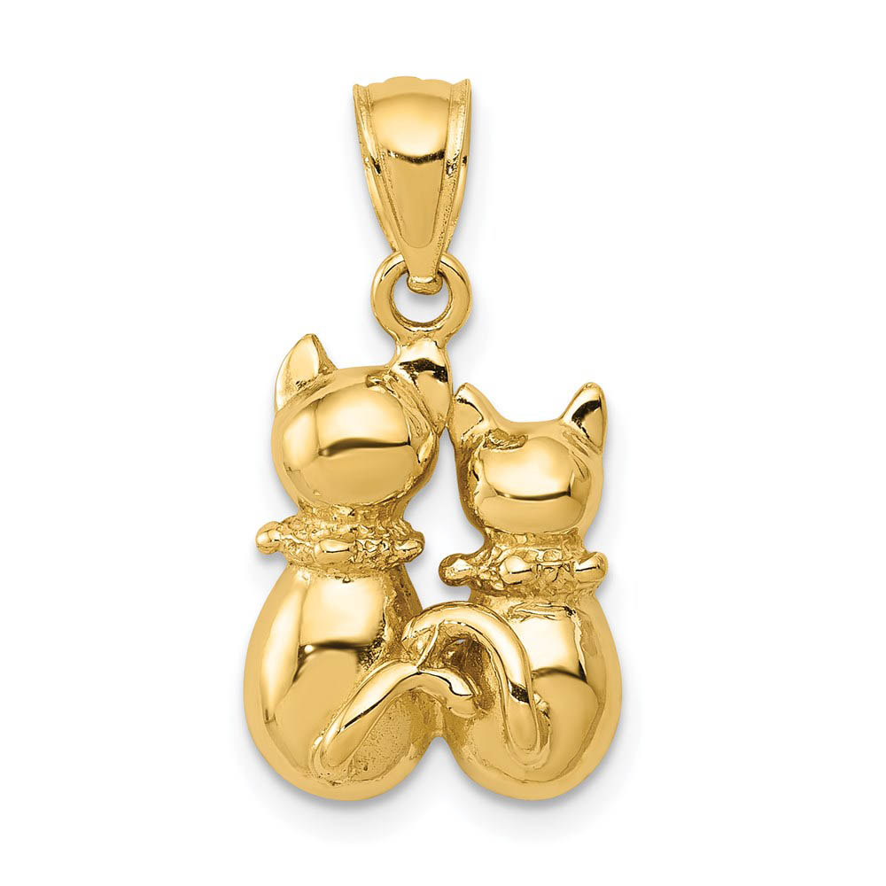 14k Yellow Gold 2D Polished Double Cat Pendant