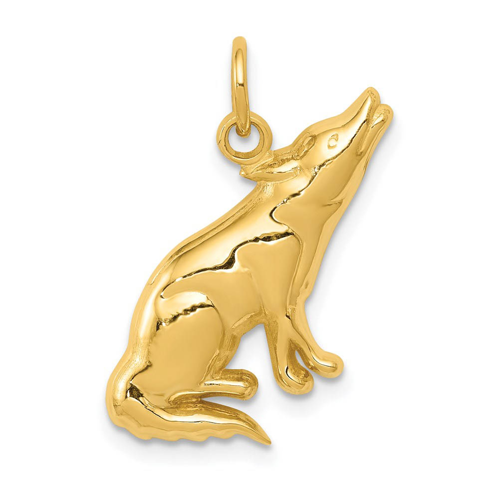 14k Yellow Gold Polished Wolf Charm or Pendant