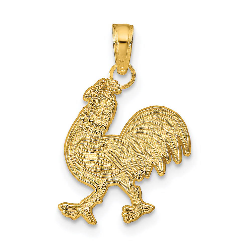 14k Yellow Gold Textured Flat Rooster Pendant