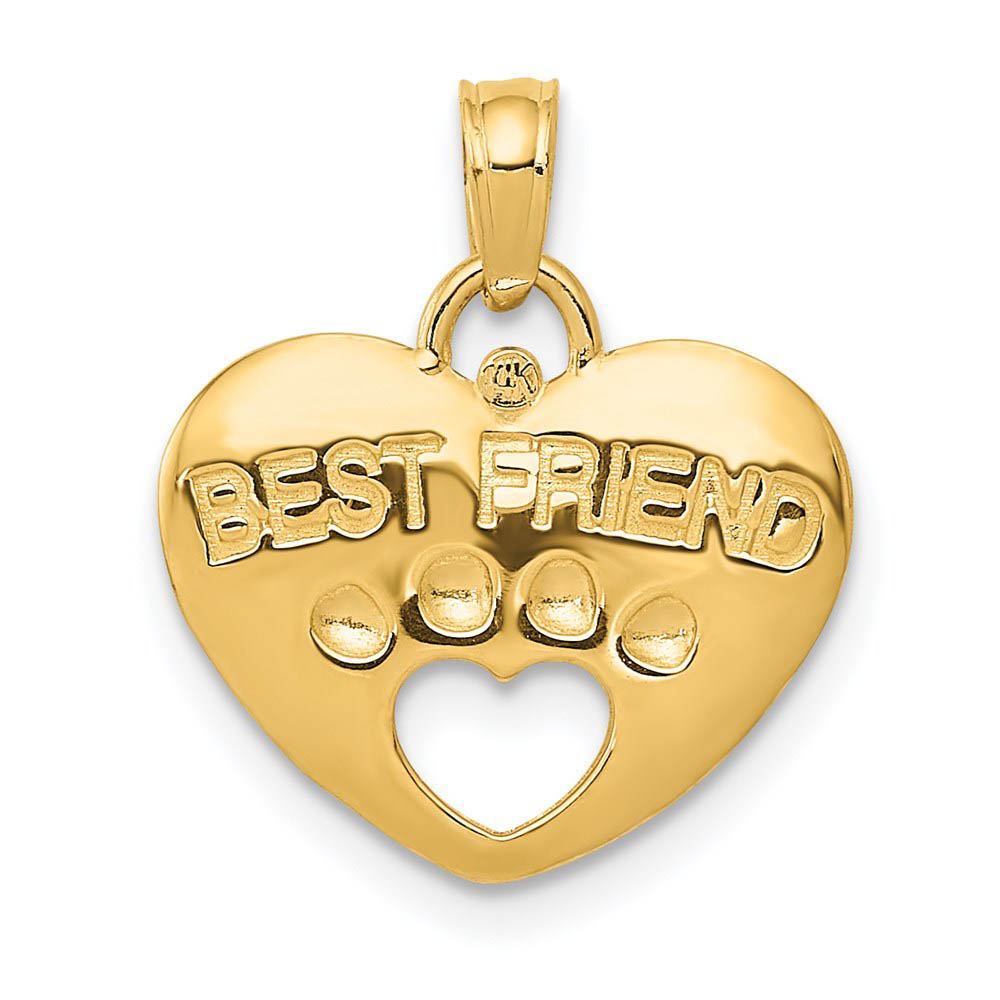 14k Yellow Gold Best Friend Paw Print and Heart Pendant